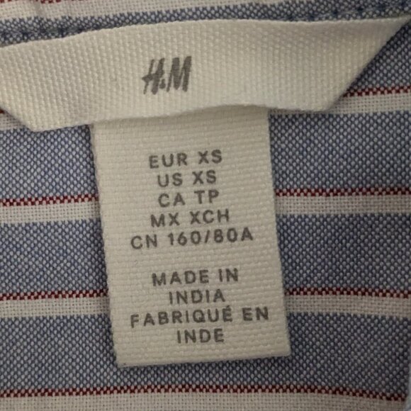 H&M; Short Crop Blue Stripe Long Sleeved Oversized Button Oxford Shirt; Size XS - Picture 3 of 6